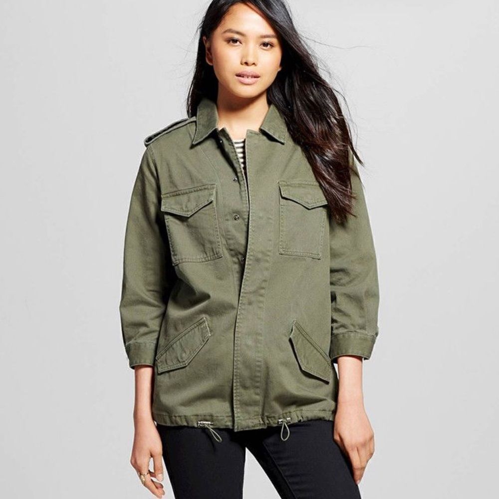WHO WHAT WEAR Oversized Military Canvas 100% Cotton Jacket M